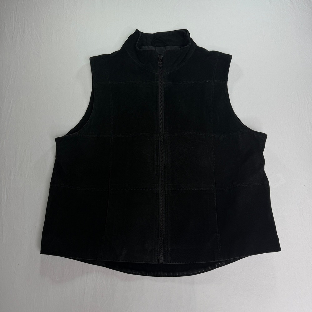 Arizona Jean Suede Leather Vest Women's Large Black Full Zip Mock Neck Western‎